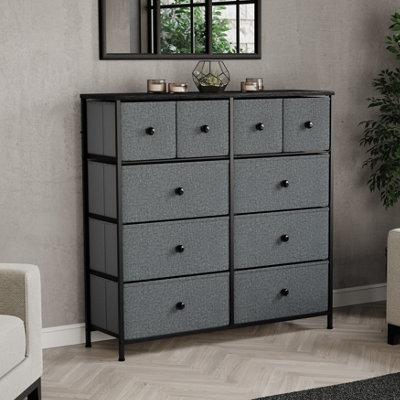 Vida Designs Chorley 10 Drawer Fabric UKFR Chest of Drawers, Grey & Black