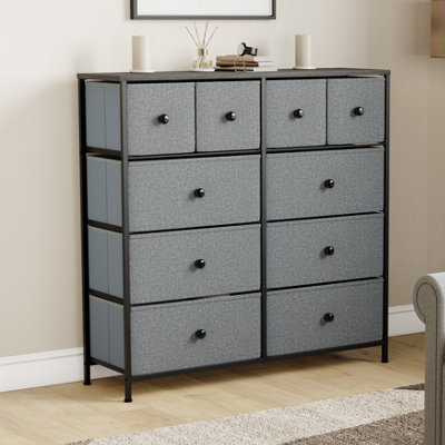 Vida Designs Chorley 10 Drawer Fabric UKFR Chest of Drawers, Grey & Black