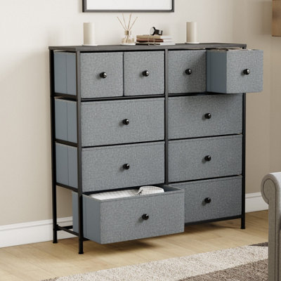Vida Designs Chorley 10 Drawer Fabric UKFR Chest of Drawers, Grey & Black