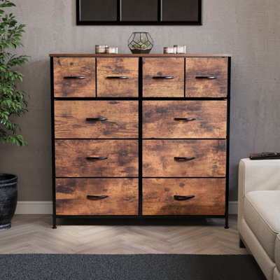 Vida Designs Chorley 10 Drawer Fabric UKFR Chest of Drawers, Rustic Brown