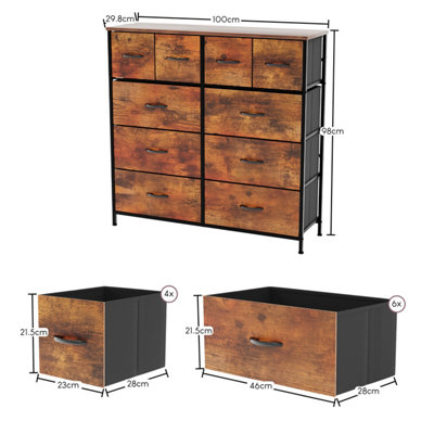 Vida Designs Chorley 10 Drawer Fabric UKFR Chest of Drawers, Rustic Brown