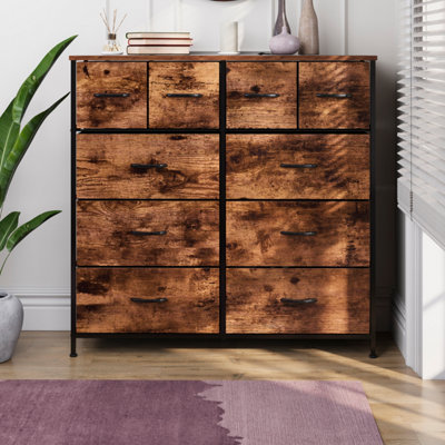 Vida Designs Chorley 10 Drawer Fabric UKFR Chest of Drawers, Rustic Brown