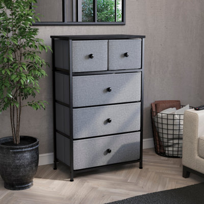 Vida Designs Chorley 5 Drawer Fabric Chest of Drawers, Grey & Black