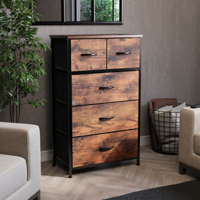 Vida Designs Chorley 5 Drawer FabricChest of Drawers, Rustic Brown