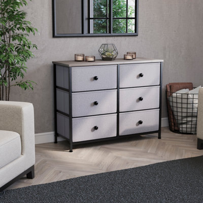 Vida Designs Chorley 6 Drawer Fabric Chest of Drawers, Beige & Grey Wood