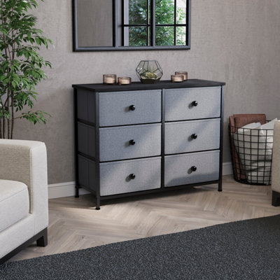 Vida Designs Chorley 6 Drawer Fabric Chest of Drawers, Grey & Black