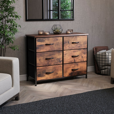 Vida Designs Chorley 6 Drawer Fabric Chest of Drawers, Rustic Brown