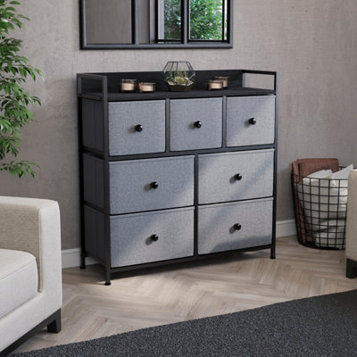 Vida Designs Chorley 7 Drawer Fabric Chest of Drawers, Grey & Black