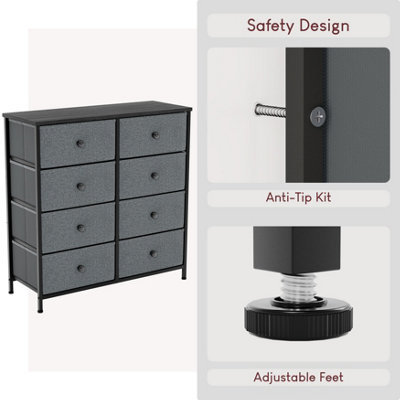 Vida Designs Chorley 8 Drawer Fabric UKFR Chest of Drawers, Grey & Black