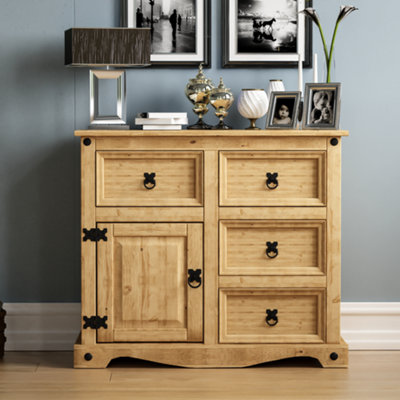 Vida Designs Corona 1 Door 4 Drawer Small Sideboard Storage Cabinet Cupboard