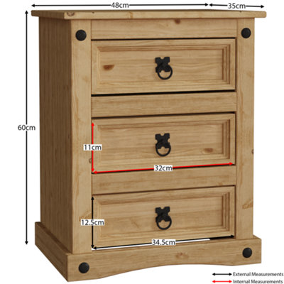 GRADE A1 - Corona Mexican 3 Drawer Chest in Solid Pine