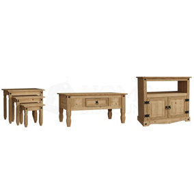 Vida Designs Corona 3 Piece Living Room Furniture Set Solid Pine Nest of Tables, Coffee Table, TV Unit
