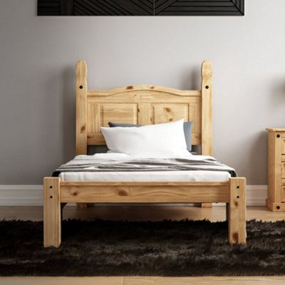 Vida Designs Corona 3ft Single Solid Wood Bed Frame Distressed Waxed Pine, Low Foot End, 190 x 90cm