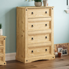 Vida Designs Corona 4 Drawer Chest Mexican Solid Waxed Pine (H)1150mm (W)800mm (D)400mm