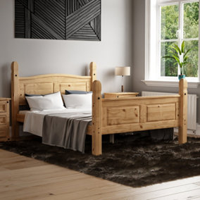 Vida Designs Corona 4ft6 Double Solid Wood Bed Frame Distressed Waxed Pine, High Foot End, 190 x 135cm