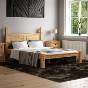 Vida Designs Corona 4ft6 Double Solid Wood Bed Frame Distressed Waxed Pine, Low Foot End, 190 x 135cm