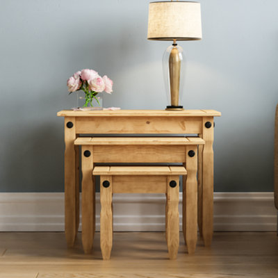 Vida Designs Corona Nest Of Tables Set of 3 Solid Pine Coffee Side End Table