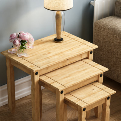 Vida Designs Corona Nest Of Tables Set of 3 Solid Pine Coffee Side End Table