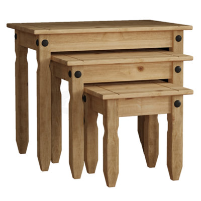 Vida Designs Corona Nest Of Tables Set of 3 Solid Pine Coffee Side End Table