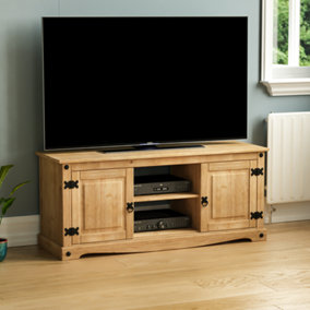 Vida Designs Corona Solid Pine 2 Door 1 Shelf Flat Screen TV Unit Stand