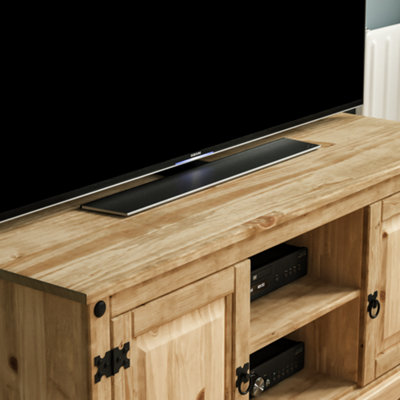 Vida Designs Corona Solid Pine 2 Door 1 Shelf Flat Screen TV Unit Stand