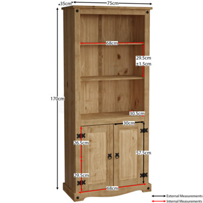 Vida Designs Corona Solid Pine 2 Door Bookcase Freestanding Shelving Unit (H)1700mm (W)750mm (D)350mm