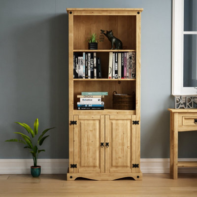 Vida Designs Corona Solid Pine 2 Door Bookcase Freestanding Shelving Unit (H)1700mm (W)750mm (D)350mm