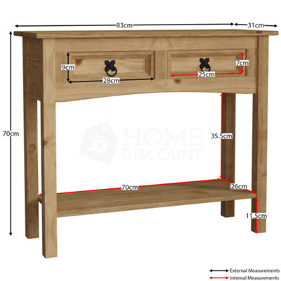 Vida Designs Corona Solid Pine 2 Drawer Console Table With Undershelf