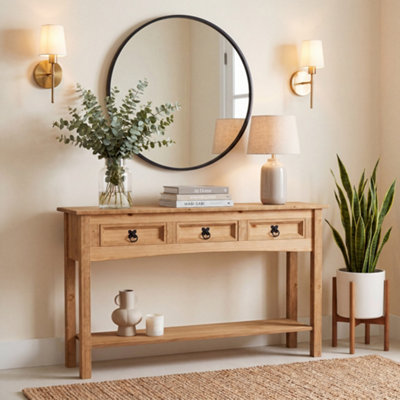Vida Designs Corona Solid Pine 3 Drawer Console Table With Undershelf