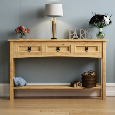 Vida Designs Corona Solid Pine 3 Drawer Console Table With Undershelf