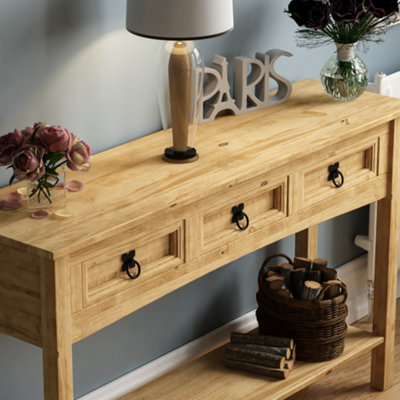 Vida Designs Corona Solid Pine 3 Drawer Console Table With Undershelf