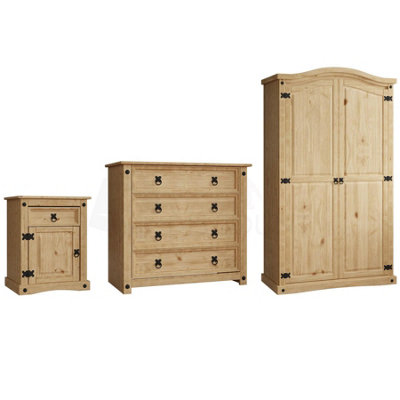 Vida Designs Corona Trio Bedroom Furniture Set - Bedside Table, Drawer Chest, Wardrobe