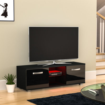 Vida Designs Cosmo Black 2 Door TV Unit 120cm Sideboard Cabinet 