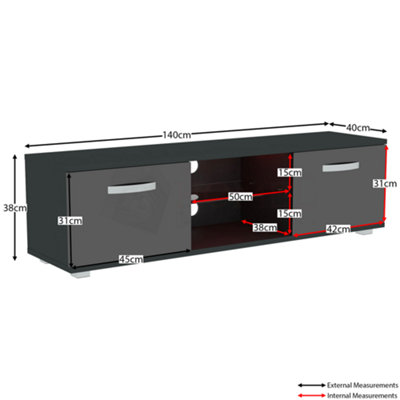 Vida Designs Cosmo Black 2 Door LED TV Unit 140cm Sideboard Cabinet