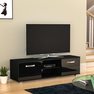 Vida Designs Cosmo Black 2 Door TV Unit 140cm Sideboard Cabinet