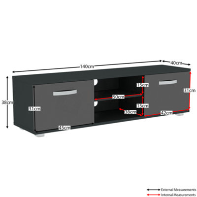 Vida Designs Cosmo Black 2 Door TV Unit 140cm Sideboard Cabinet