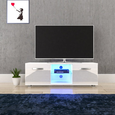 Vida Designs Cosmo White 2 Door LED TV Unit 120cm Sideboard Cabinet