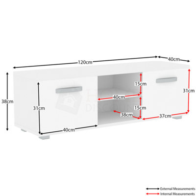 Vida Designs Cosmo White 2 Door TV Unit 120cm Sideboard Cabinet