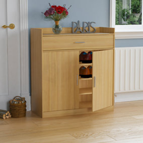 Vida Designs Dalby Oak 2 Door 1 Drawer Shoe Storage Cabinet