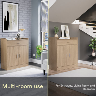 Meuble Couloir Rangement Meuble Entrée Vida Designs Dalby - 2 Portes, 1 Tiroir, Bois Noir, 90x82x34 Cm Rangement Chaussure Porte