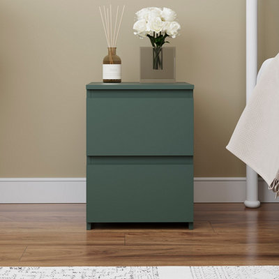 Vida Designs Denver 2 Drawer Green Bedside Chest (H) 400mm x (W) 295mm x (D) 295mm
