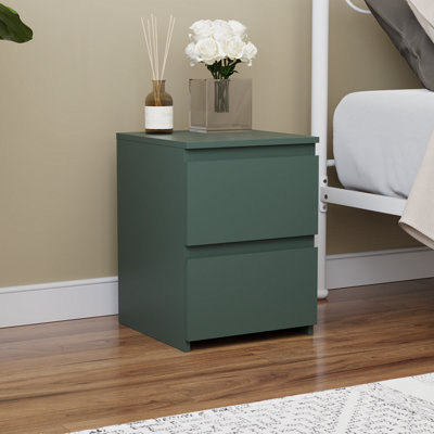 Vida Designs Denver 2 Drawer Green Bedside Chest (H) 400mm x (W) 295mm x (D) 295mm