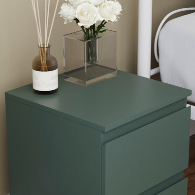 Vida Designs Denver 2 Drawer Green Bedside Chest (H) 400mm x (W) 295mm x (D) 295mm