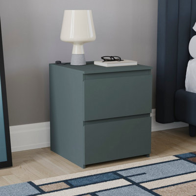 Vida Designs Denver 2 Drawer Green Large Bedside Chest (H) 480mm x (W) 395mm x (D) 395mm