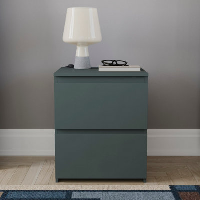 Vida Designs Denver 2 Drawer Green Large Bedside Chest (H) 480mm x (W) 395mm x (D) 395mm