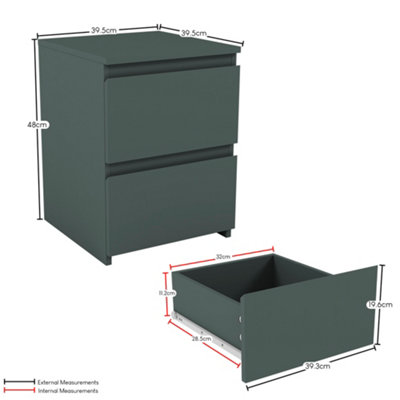Vida Designs Denver 2 Drawer Green Large Bedside Chest (H) 480mm x (W) 395mm x (D) 395mm