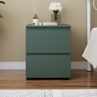 Vida Designs Denver 2 Drawer Green Large Bedside Chest (H) 480mm x (W) 395mm x (D) 395mm