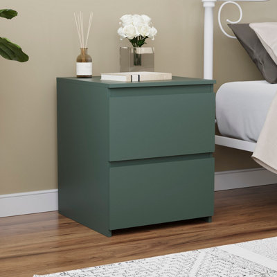 Vida Designs Denver 2 Drawer Green Large Bedside Chest (H) 480mm x (W) 395mm x (D) 395mm