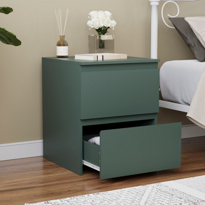 Vida Designs Denver 2 Drawer Green Large Bedside Chest (H) 480mm x (W) 395mm x (D) 395mm