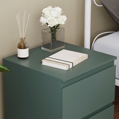 Vida Designs Denver 2 Drawer Green Large Bedside Chest (H) 480mm x (W) 395mm x (D) 395mm